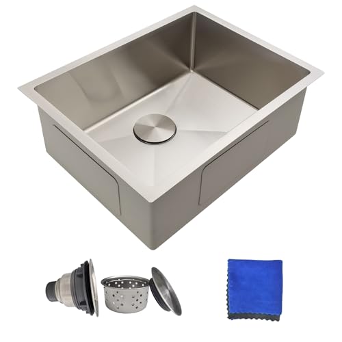 23 Inch Undermount Kitchen Sink - Delironexu 18 Gauge Stainless Steel Kitchen Sink, 23"x18" Single Bowl Kitchen Sinks with Brushed Finish, Ideal for Bar Sink, Wet Bar Sink, and RV Kitchen Sink