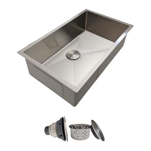 30 Inch Undermount Kitchen Sink - Delironexu 18 Gauge Stainless Steel Single Bowl Kitchen Sinks 30"x18"x9" Handmade Design with Brushed Finish and Drainer