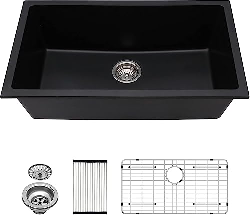 31 Granite Composite Kitchen Sink - Lordear 31×18 Inch Quartz Undermount Kitchen Sink 31" Kitchen Sink Granite Composite Metallic Black Deep Single Bowl Kitchen Sinks with Accessories