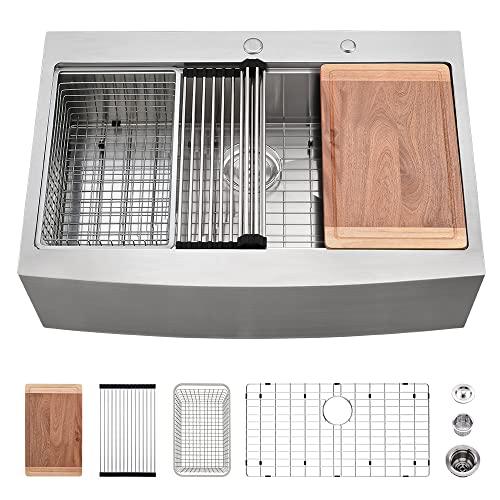 33 Inch Drop In Farmhouse Sink Workstation-VASOYO 33x22 Drop In Apron Front Kitchen Sink Workstation Stainless Steel Farmhouse Kitchen Sink 16 Gauge Deep Single Bowl Kitchen Farm Sink with Accessories