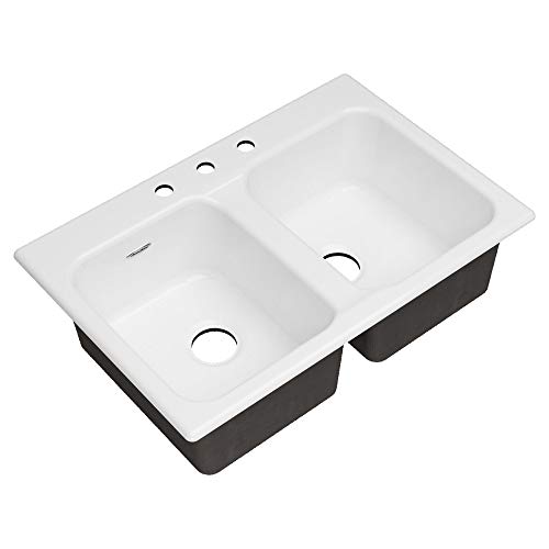 American Standard 77DB33223.308 Quince 33x22 Top Mount Double Bowl Cast Iron Kitchen Sink - 3 Holes Brilliant White