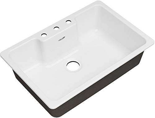 American Standard 77SB33223.308 Quince 33 x 22 Single Bowl Cast Iron Kitchen Sink-3 Holes, Large, Brilliant White