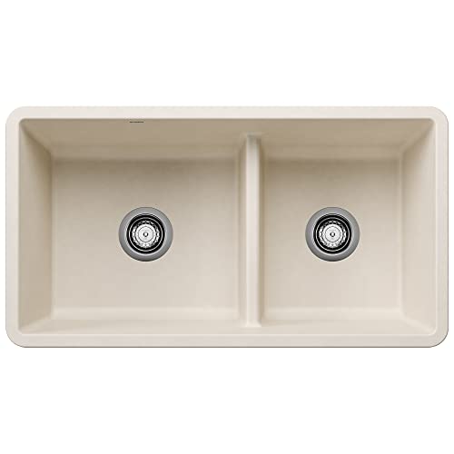 BLANCO 443080 PRECIS SILGRANIT 60/40 Double Bowl Undermount Kitchen Sink with Low Divide, 33" L X 18" W - Soft White