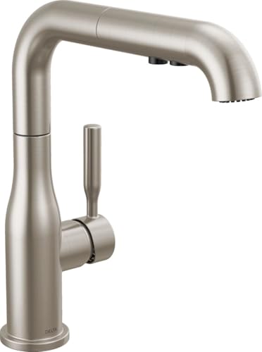 Delta Faucet Almari Pull-Out Kitchen Faucet, Brushed Nickel Kitchen Faucets with Pull-Out Sprayer, Kitchen Sink Faucet, Faucet for Kitchen Sink with Magnetic Docking, Stainless 16943-SS-DST