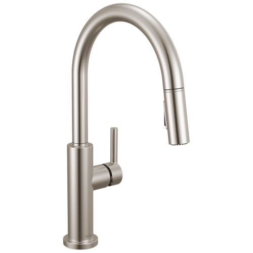 Delta Faucet Nicoli Kitchen Faucet with Pull Down Sprayer, Brushed Nickel Kitchen Sink Faucet, Modern Kitchen Faucet, Kitchen Faucet Sprayer, Single Hole Kitchen Faucet, Stainless Steel 19867LF-SS