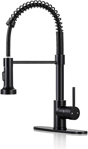 DJS Kitchen Faucets with Pull Down Sprayer Matte Black - Dual Mode Setting Single Handle 1 or 3 Holes Commercial Black Kitchen Sink Faucet with Deck Plate for Farmhouse RV Vessel Basin