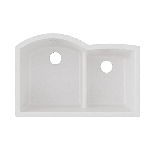 Elkay Quartz Classic ELGHU3322RWH0 White Offset 60/40 Double Bowl Undermount Sink with Aqua Divide