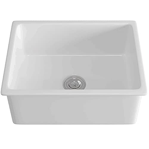 Enbol 24 Undermount Kitchen Sink - 24x18 inch Undermount White Porcelain Kitchen Sink Single Bowl with Strainer PU2318