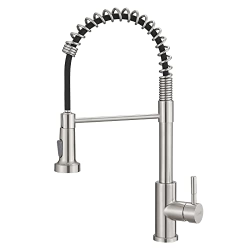 GIMILI Kitchen Faucet with Pull Down Sprayer High Arc Single Handle Spring Kitchen Sink Faucet Brushed Nickel Modern Stainless Steel Kitchen Faucets