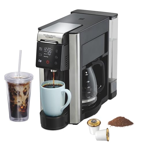 Hamilton Beach FlexBrew Advanced 5-in-1 Programmable 12 Cup Drip and Single Serve Hot & Iced Coffee Maker with Movable 60 oz. Water Reservoir, Use Pod Packs and Grounds, Fast Brewing, Black (49924)