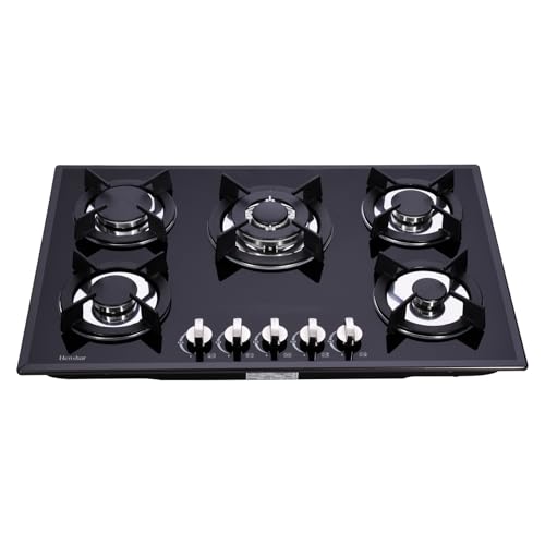 Henshar 30 inch Gas Cooktop, Built-In Gas Stovetop 5 Sealed Burners Tempered Glass Cas Stove, NG/LPG Convertible Gas Hob KN5301B