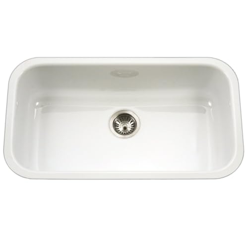 Houzer Porcelain Enamel Stainless Steel Porcela Series - Undermount Single Bowl Kitchen Sink, Durable, Sleek, and Stylish Large Sink, Ideal for Home or Apartment - PCG-3600 WH