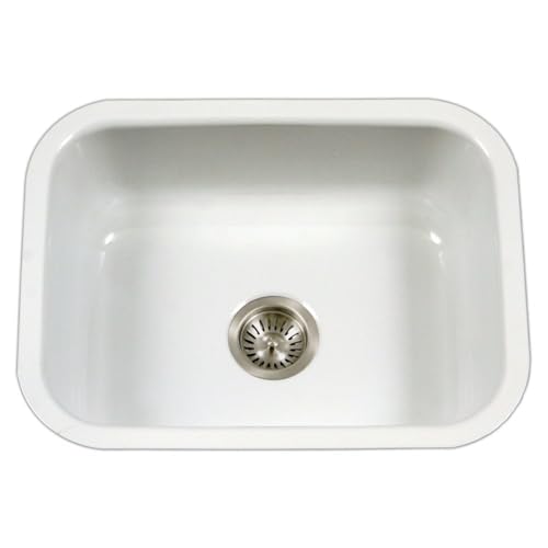 Houzer Porcelain Enamel Stainless Steel Porcela Series - Undermount Single Bowl Kitchen Sink, Durable, Sleek, and Stylish Large White Sink, Ideal for Home or Apartment - PCS-2500