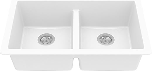 Karran QU-810 32" Undermount Double Equal Bowl Quartz Kitchen Sink in White