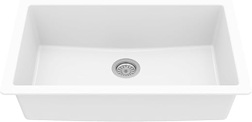 Karran QU-812 Undermount 32.5 in. Large Single Bowl Quartz Kitchen Sink in White