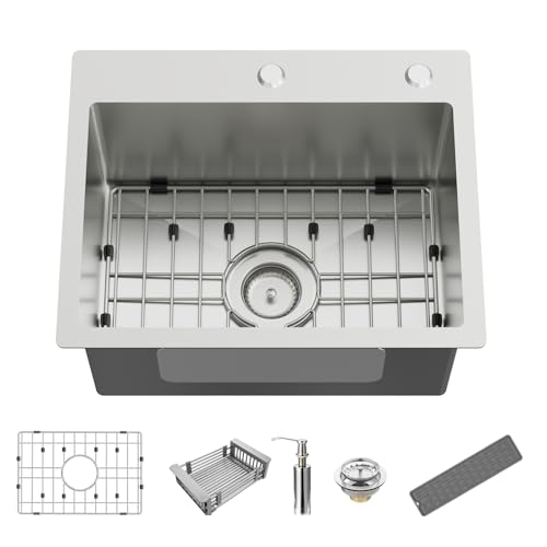 Kitchen And Bar Sink, 20x16 Inch Stainless Steel Drop In Kitchen Sink Modern Single Bowl Topmount Bar Sink Combo-SS Grid,Silicon Mat,Drain Strainer Set Compatibility With Various Kitchen & Bar Style