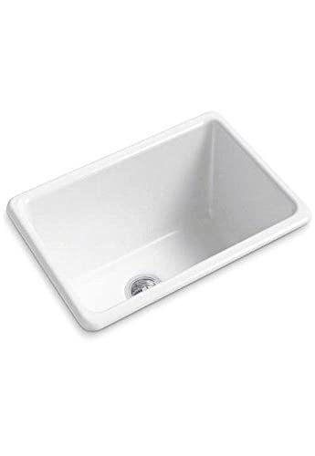 KOHLER 5708-0 Iron/Tones Cast Iron Bathroom Sink, 27" x 18-3/4" x 9-5/8" Top Mount or Undermount Single-Bowl Kitchen Sink, Drop In Kitchen Sink, White