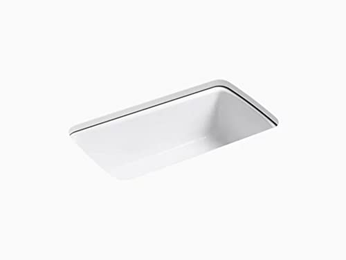 KOHLER K-5864-5U-0 Cape Dory 33" Undermount Single Bowl Kitchen Sink, White, 9" Depth, Five oversized faucet holes