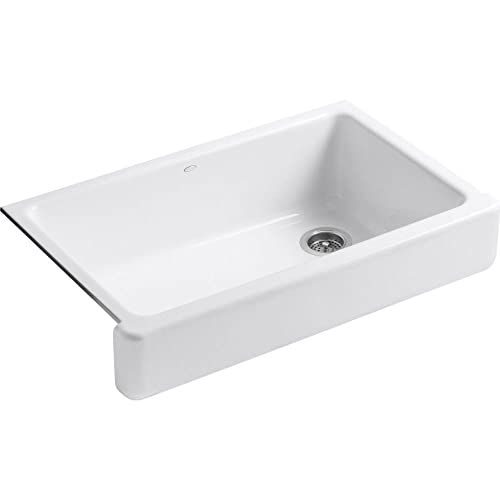 KOHLER K-6488-0 Whitehaven 35-1/2" Undermount Single-Bowl Farmhouse Kitchen Sink, Cast Iron, Apron- Front, White