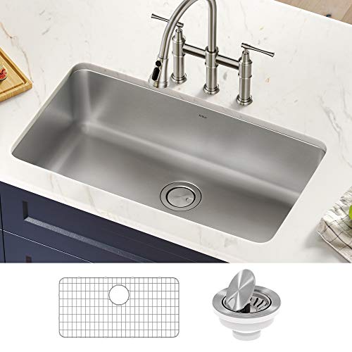 KRAUS Dex 33-inch Undermount 16 Gauge Stainless Steel Single Bowl Kitchen Sink, KA1US33B