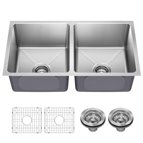 KRAUS Fairlane 33-inch Undermount Double Bowl 18-Gauge Stainless Steel Kitchen Sink, KHU632-33