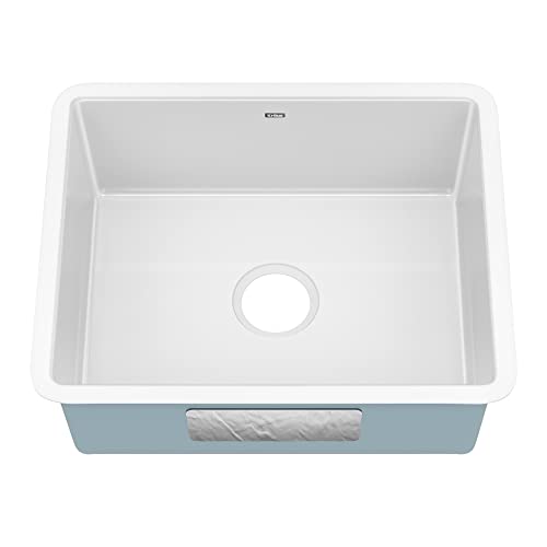 KRAUS Pintura 21-inch Porcelain Enameled Steel Undermount Single Bowl Kitchen Sink in White, KE1US21GWH