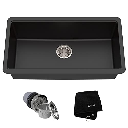 KRAUS Quarza 31-inch Undermount Single Bowl Granite Kitchen Sink in Black Onyx, KGU-413B