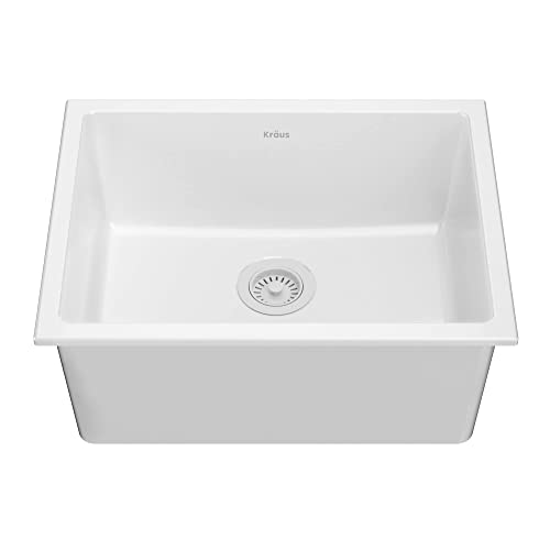 KRAUS Turino™ 30” Drop-In Undermount Fireclay Single Bowl Kitchen Sink with Thick Mounting Deck in Gloss White, KFD1-30GWH