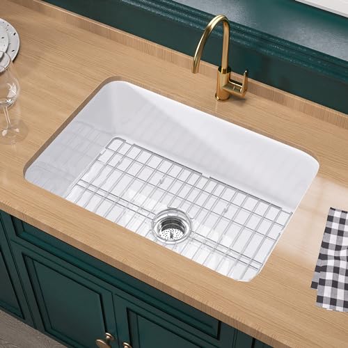 Miuara White Undermount Kitchen Sink 27 Inch - Kitchen Sink Drop In 27"x19"x10", Dual Mount White Kitchen Sink, Topmount Single Bowl Fireclay Sink with Custom Accessories, for Kitchen & Laundry