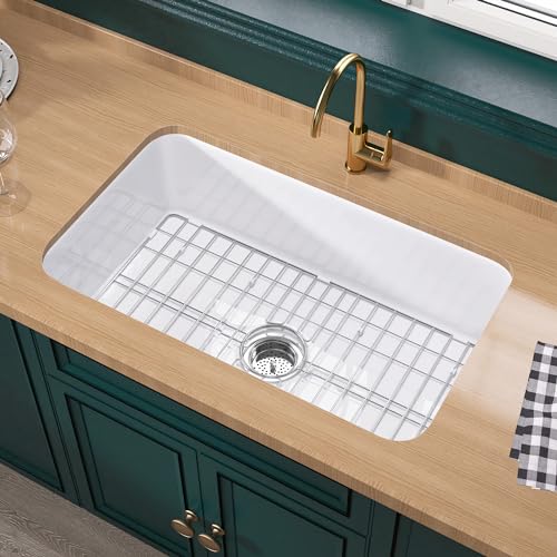 Miuara White Undermount Kitchen Sink 32 Inch - Large Kitchen Sink Drop In 32"x19"x10", Dual Mount White Kitchen Sink, Topmount Single Bowl Fireclay Sink with Custom Accessories, for Kitchen