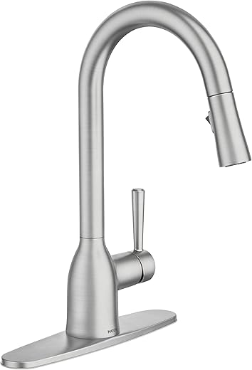 Moen 87233SRS Adler One-Handle High Arc Pulldown Kitchen Faucet with Power Clean, 24.7" L x 12.3" W x 14.6" H, Spot Resist Stainless