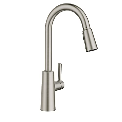 Moen Riley Spot Resist Stainless One-Handle Pulldown Kitchen Faucet Featuring Power Boost and Reflex Docking System for the Spray Head, Modern Kitchen Sink Faucet, 7402SRS