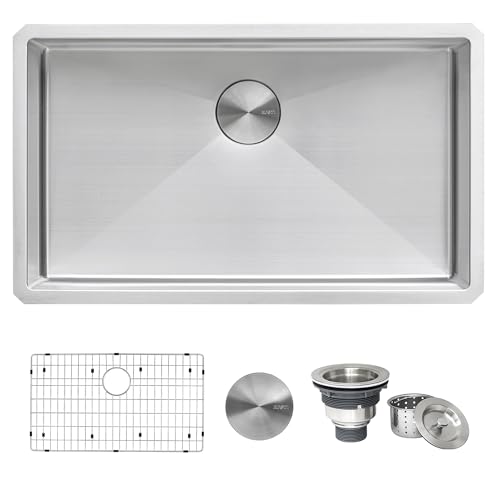 Ruvati 30-inch Rounded Corner Undermount Kitchen Sink Single Bowl – Durable 16 Gauge Stainless Steel Kitchen Sink with Brushed Finish hides scratches, Easy-to-Clean Undermount Sink - RVH7300