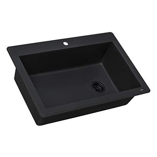 Ruvati 33 x 22 inch Topmount Drop-in Kitchen Sink, Single Bowl Granite Composite Kitchen Sink Slope Bottom, Scratch-Resistant, Heat-Resistant, Premium Bar Sink, Modern Black Kitchen Sinks - RVG1033BK