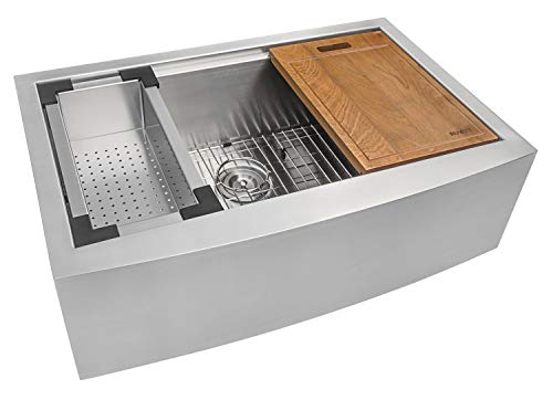 Ruvati Verona RVH9200 33" Apron-front Workstation Farmhouse Single Bowl Kitchen Sink, Stainless Steel, 16 Gauge