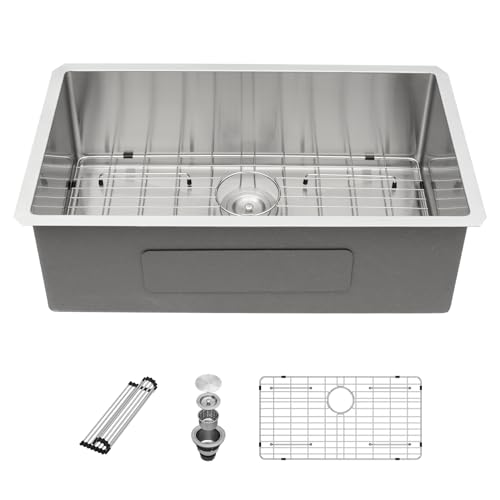 Sarlai 32 Undermount Kitchen Sink Stainless Steel - 32x19 Kitchen Sink Single Bowl Undermount Sink 16 Gauge Round Corner Under Mount Kitchen Sink Basin