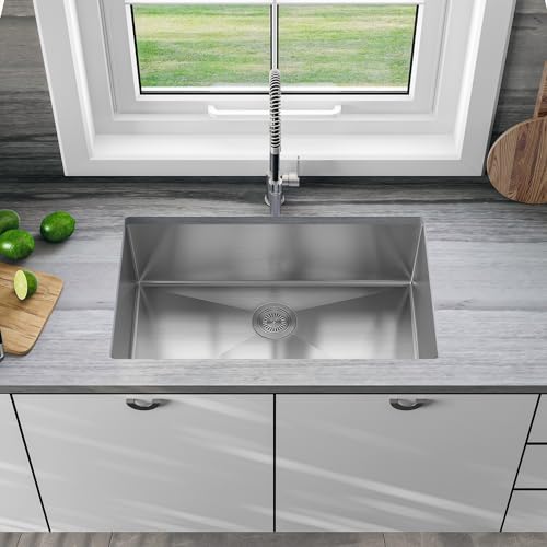 Sinber HU3219S-16G 32" x 19" x 10" Undermount Single Bowl Kitchen Sink with 16 Gauge 304 Stainless Steel Satin Finish (Sink Only)