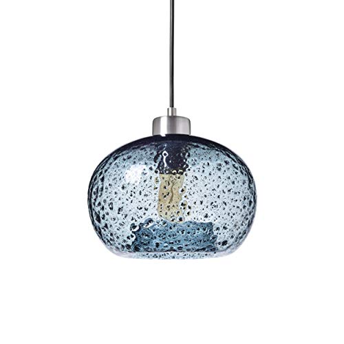 Trustwoods Hand Blown Glass Pendant Light for Kitchen Island Sink Restaurant Farmhouse, Grey Blue, Brushed Nickel