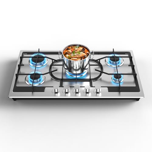 VBGK Gas Cooktop 5 Burners, NG/LPG Dual Fuel Convertible Gas cooktop, Built-in Gas Stove Top, Gas Hob with Thermocouple gas stove, 5 burner Propane Cooktop for RVs, Apartments, Outdoor