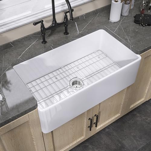 ZUAGCO Farmhouse Sink 30 X 20 Fireclay White Farm Sink Undermount Kitchen Sink Single Bowl Extra Wide Apron Sink Big Capacity Modern White Sink with Protective Bottom Grid and Stainer